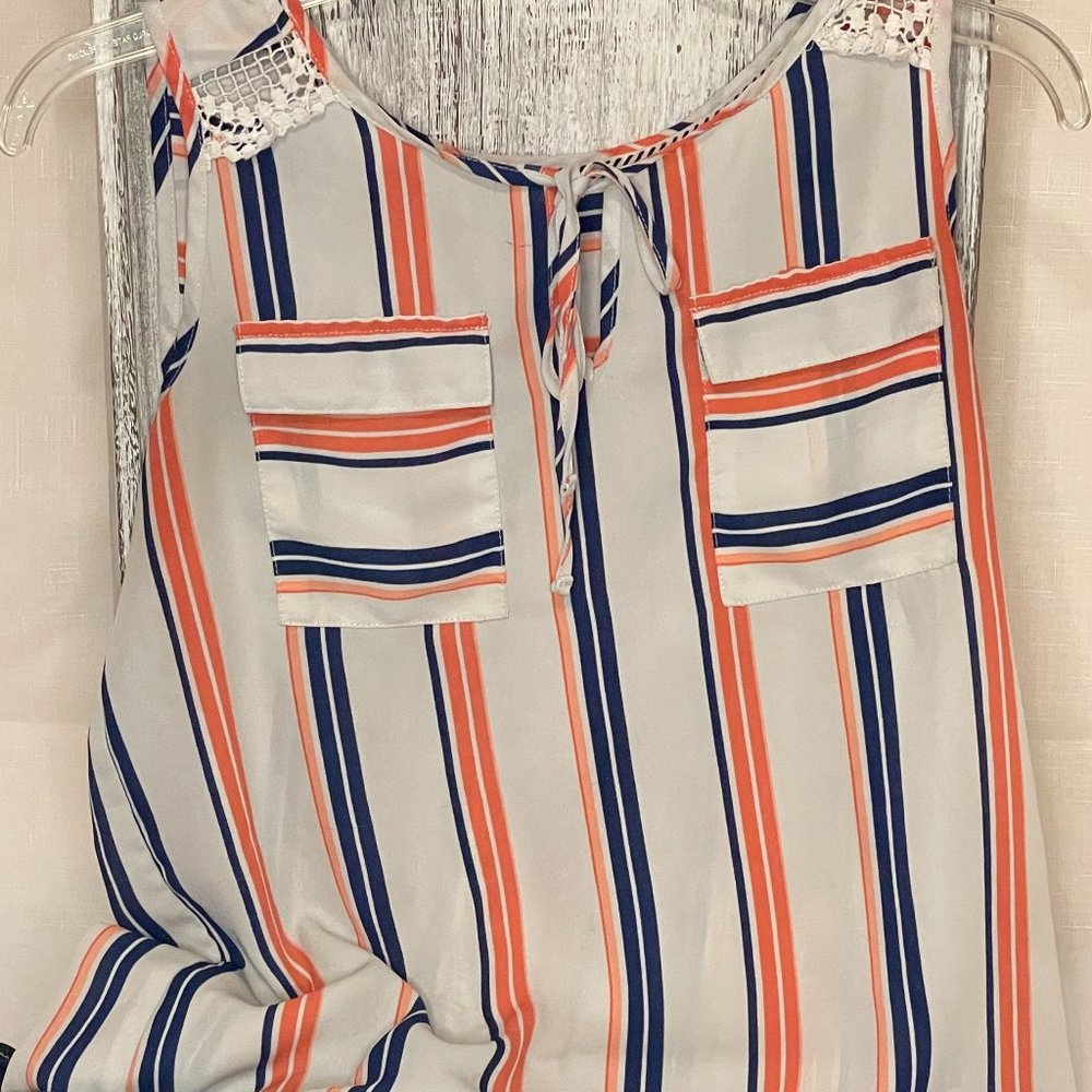 X-hilaration Blue and Orange Striped Top in Medium